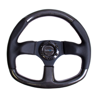 NRG Carbon Fiber Steering Wheel (320mm) Flat Bottom & Leather Trim w/Black Stitching