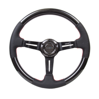 NRG Carbon Fiber Steering Wheel (350mm /1.5in. Deep) Leather Trim w/Red Stitch & Slit Cutout Spokes