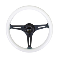 NRG Classic Wood Grain Steering Wheel (350mm) Glow-In-The-Dark Blue Grip w/Black 3-Spoke Center