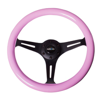 NRG Classic Wood Grain Steering Wheel (350mm) Solid Pink Painted Grip w/Black 3-Spoke Center