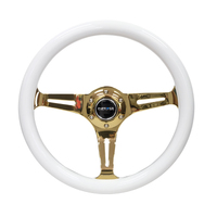 NRG Classic Wood Grain Steering Wheel (350mm) White Grip w/Chrome Gold 3-Spoke Center