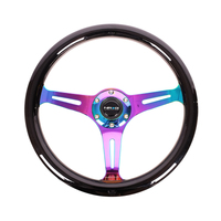 NRG Classic Wood Grain Steering Wheel (350mm) Black Paint Grip w/Neochrome 3-Spoke Center