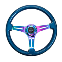 NRG Classic Wood Grain Steering Wheel (350mm) Blue Pearl/Flake Paint w/Neochrome 3-Spoke Center