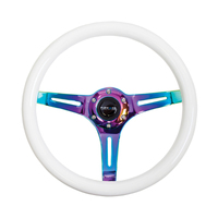 NRG Classic Wood Grain Steering Wheel (350mm) Glow-N-The-Dark Green Grip w/Neochrome 3-Spoke Center