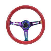 NRG Classic Wood Grain Steering Wheel (350mm) Red Grip w/Neochrome 3-Spoke Center