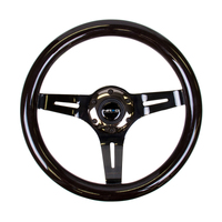 NRG Classic Wood Grain Steering Wheel (310mm) Black w/Black Chrome 3-Spoke Center