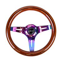 NRG Classic Wood Grain Steering Wheel (310mm) Dark Wood & Black Line Inlay w/Neochrome 3-Spoke Ctr.