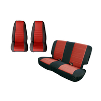 Rugged Ridge Seat Cover Kit Black/Red 80-90 Jeep CJ/YJ